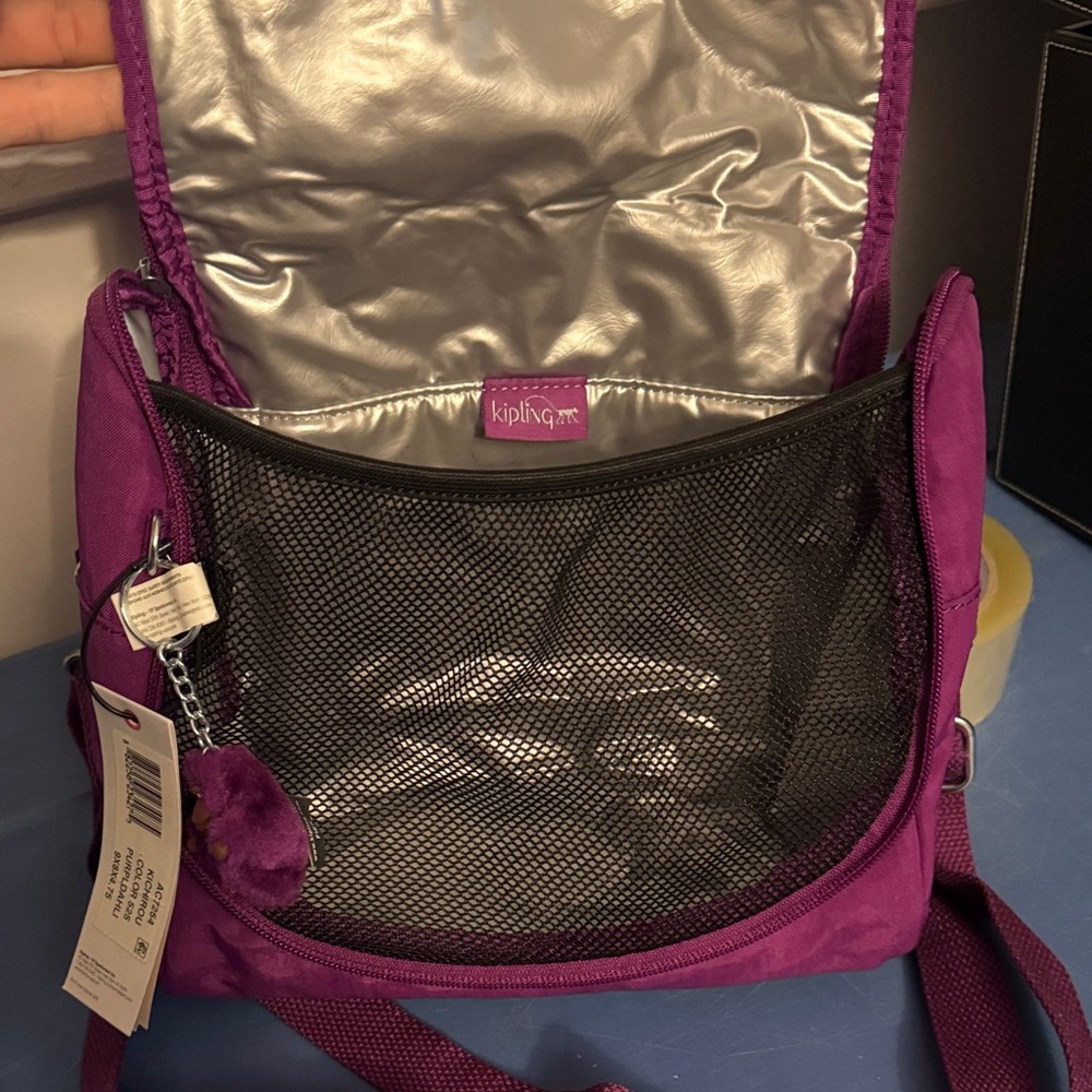 Kipling Deep Purple Crossbody Messenger Bag with Pom Charm - Picture 5 of 5